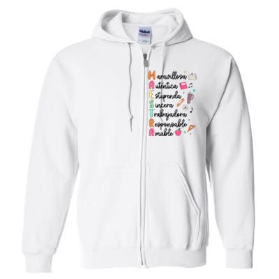 Retro Maestra Word Teach Love Inspire Spanish Teacher Full Zip Hoodie