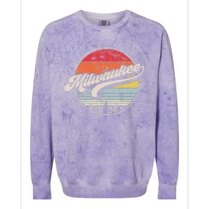 Retro Milwaukee Wi Home City 70s Style Sunset Gift Colorblast Crewneck Sweatshirt