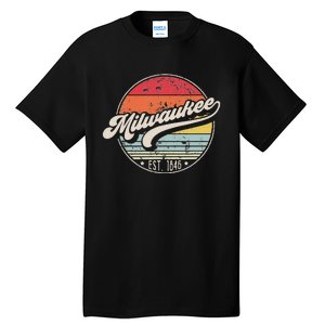 Retro Milwaukee Wi Home City 70s Style Sunset Gift Tall T-Shirt