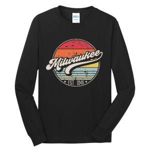 Retro Milwaukee Wi Home City 70s Style Sunset Gift Tall Long Sleeve T-Shirt