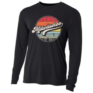 Retro Milwaukee Wi Home City 70s Style Sunset Gift Cooling Performance Long Sleeve Crew