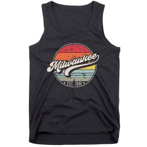 Retro Milwaukee Wi Home City 70s Style Sunset Gift Tank Top