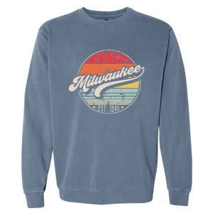 Retro Milwaukee Wi Home City 70s Style Sunset Gift Garment-Dyed Sweatshirt