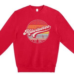 Retro Milwaukee Wi Home City 70s Style Sunset Gift Premium Crewneck Sweatshirt