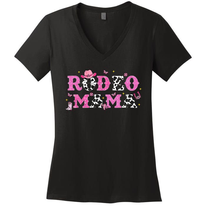 Rodeo Mama Western Cowgirl Rodeo Party Bday Girl Party Women's V-Neck T-Shirt