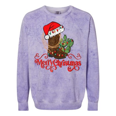 Retro Merry Xmas Santa Hat Cowboy Boots Western Christmas Colorblast Crewneck Sweatshirt