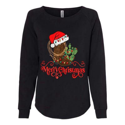 Retro Merry Xmas Santa Hat Cowboy Boots Western Christmas Womens California Wash Sweatshirt