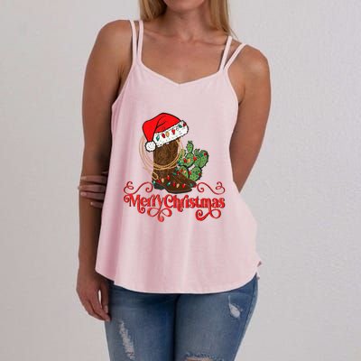 Retro Merry Xmas Santa Hat Cowboy Boots Western Christmas Women's Strappy Tank