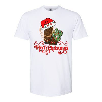 Retro Merry Xmas Santa Hat Cowboy Boots Western Christmas Softstyle CVC T-Shirt