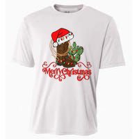 Retro Merry Xmas Santa Hat Cowboy Boots Western Christmas Cooling Performance Crew T-Shirt