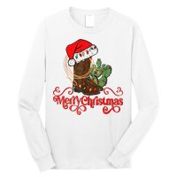 Retro Merry Xmas Santa Hat Cowboy Boots Western Christmas Long Sleeve Shirt