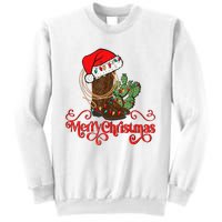 Retro Merry Xmas Santa Hat Cowboy Boots Western Christmas Sweatshirt