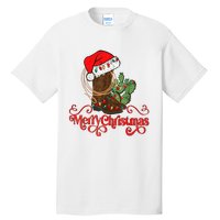 Retro Merry Xmas Santa Hat Cowboy Boots Western Christmas Tall T-Shirt