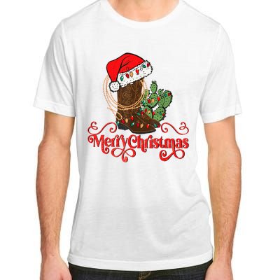 Retro Merry Xmas Santa Hat Cowboy Boots Western Christmas Adult ChromaSoft Performance T-Shirt