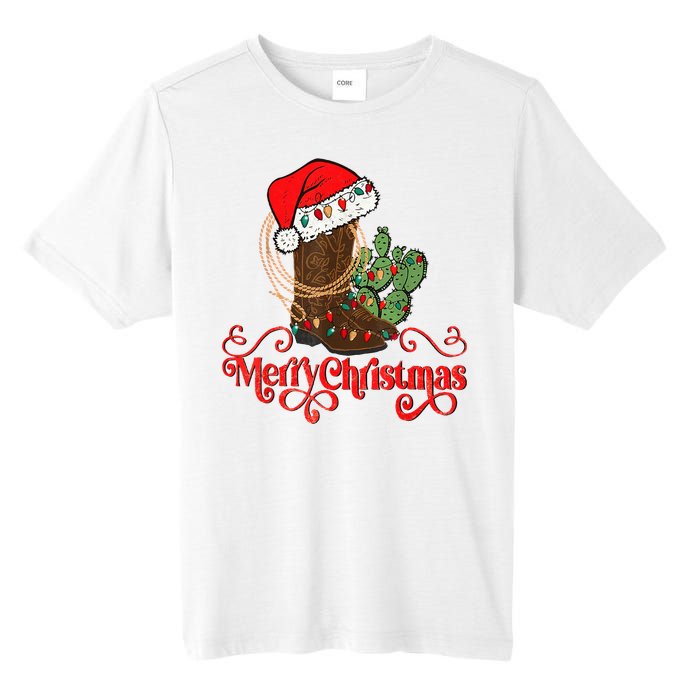 Retro Merry Xmas Santa Hat Cowboy Boots Western Christmas Tall Fusion ChromaSoft Performance T-Shirt