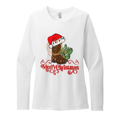 Retro Merry Xmas Santa Hat Cowboy Boots Western Christmas Womens CVC Long Sleeve Shirt