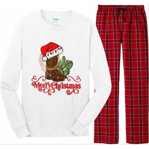 Retro Merry Xmas Santa Hat Cowboy Boots Western Christmas Long Sleeve Pajama Set