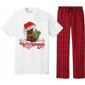 Retro Merry Xmas Santa Hat Cowboy Boots Western Christmas Pajama Set