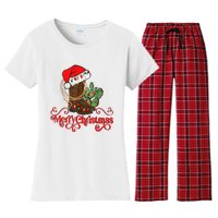 Retro Merry Xmas Santa Hat Cowboy Boots Western Christmas Women's Flannel Pajama Set