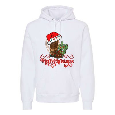 Retro Merry Xmas Santa Hat Cowboy Boots Western Christmas Premium Hoodie