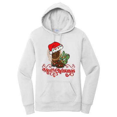 Retro Merry Xmas Santa Hat Cowboy Boots Western Christmas Women's Pullover Hoodie