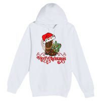 Retro Merry Xmas Santa Hat Cowboy Boots Western Christmas Premium Pullover Hoodie