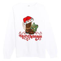 Retro Merry Xmas Santa Hat Cowboy Boots Western Christmas Premium Crewneck Sweatshirt