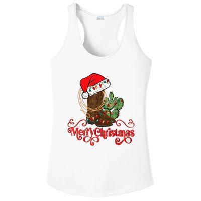 Retro Merry Xmas Santa Hat Cowboy Boots Western Christmas Ladies PosiCharge Competitor Racerback Tank