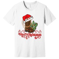 Retro Merry Xmas Santa Hat Cowboy Boots Western Christmas Premium T-Shirt