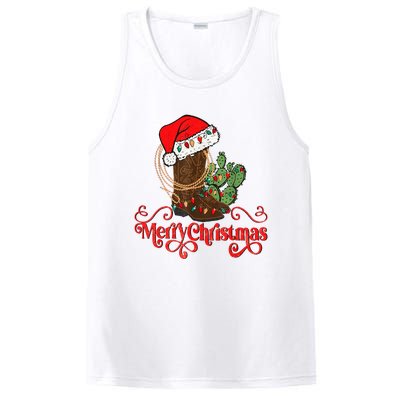 Retro Merry Xmas Santa Hat Cowboy Boots Western Christmas PosiCharge Competitor Tank