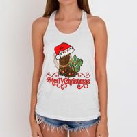 Retro Merry Xmas Santa Hat Cowboy Boots Western Christmas Women's Knotted Racerback Tank