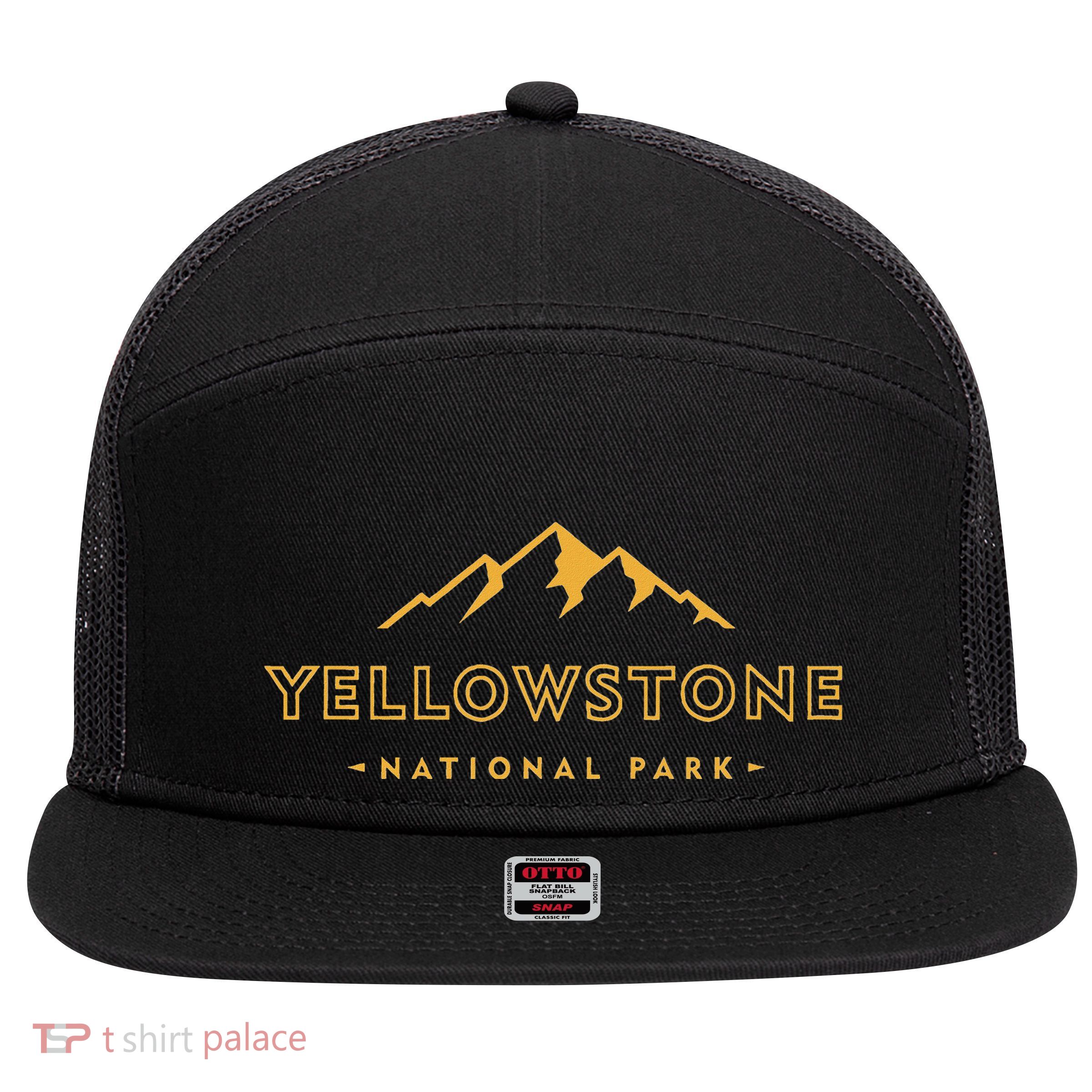 Retro Mountain Yellowstone National Park Hiking Souvenir 7 Panel Mesh Trucker Snapback Hat