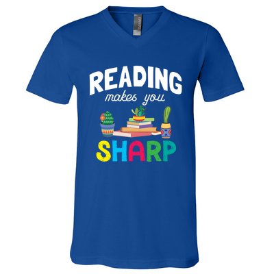 Reading Makes You Sharp Bookish Book Reader Read A Book Day Cute Gift V-Neck T-Shirt