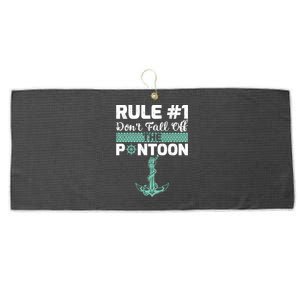 Rule Number 1 Dont Fall Off The Pontoon Boat Funny Boating Gift Large Microfiber Waffle Golf Towel