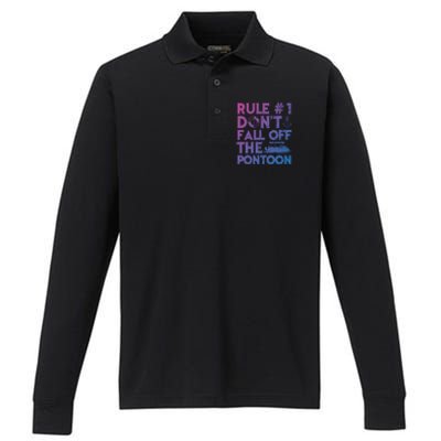 Rule Number 1 Dont Fall Off The Pontoon Boat Funny Gift Performance Long Sleeve Polo