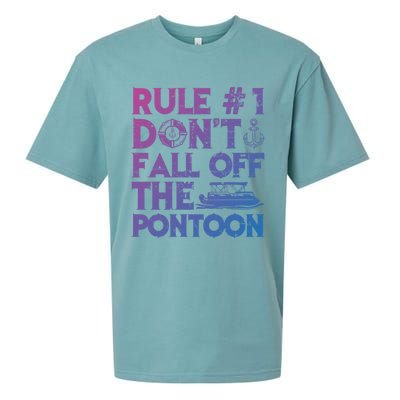 Rule Number 1 Dont Fall Off The Pontoon Boat Funny Gift Sueded Cloud Jersey T-Shirt