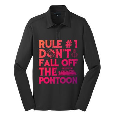 Rule Number 1 Dont Fall Off The Pontoon Boat Funny Gift Silk Touch Performance Long Sleeve Polo