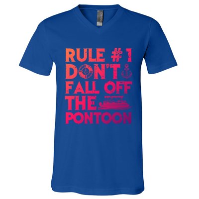 Rule Number 1 Dont Fall Off The Pontoon Boat Funny Gift V-Neck T-Shirt