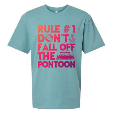 Rule Number 1 Dont Fall Off The Pontoon Boat Funny Gift Sueded Cloud Jersey T-Shirt