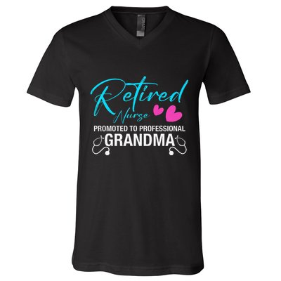Retired Nurse 2025 Promoted To Professional Grandma Heart V-Neck T-Shirt