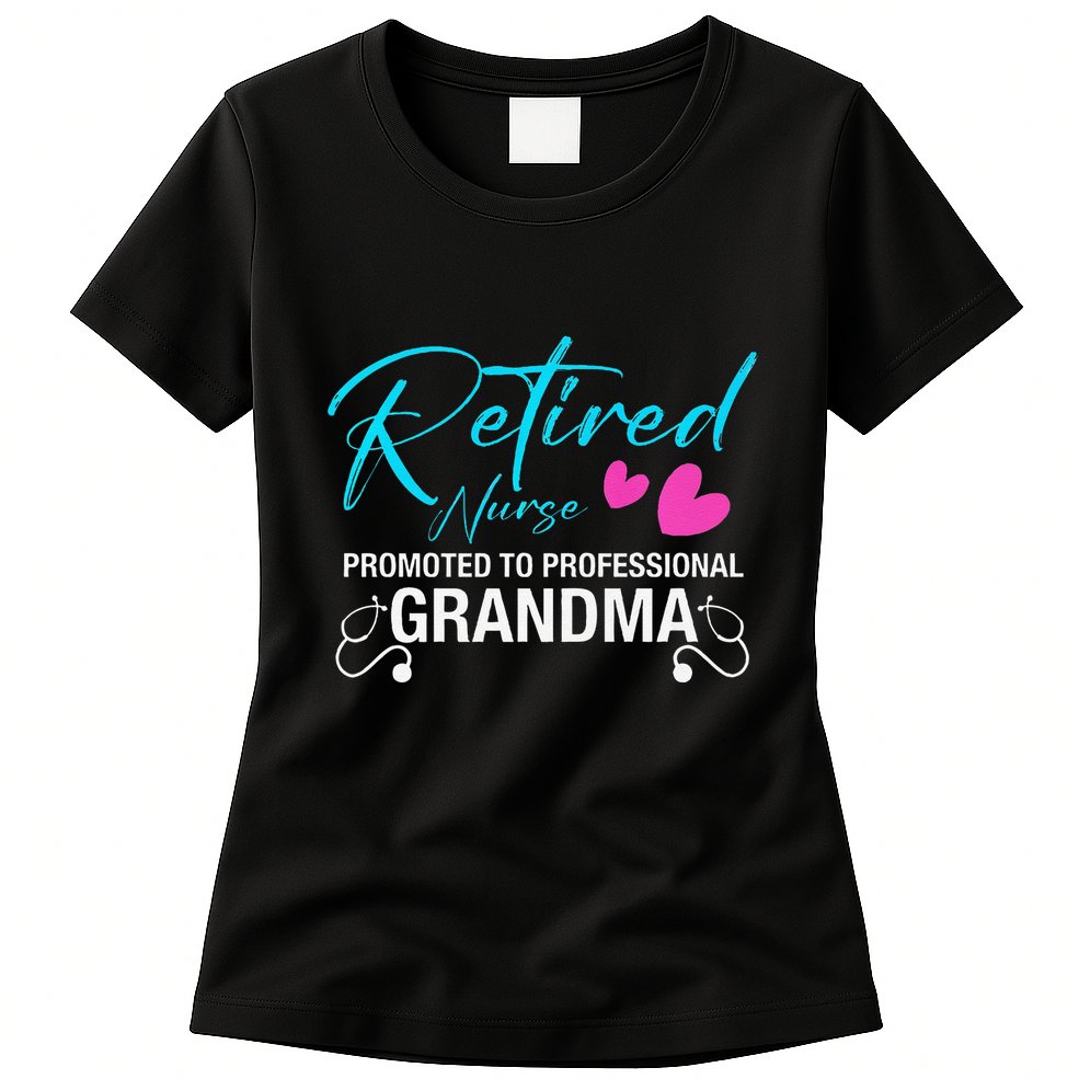 Retired Nurse 2025 Promoted To Professional Grandma Heart Womens T-Shirt