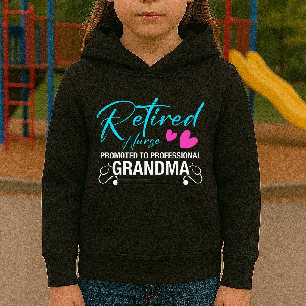Retired Nurse 2025 Promoted To Professional Grandma Heart Kids Hoodie