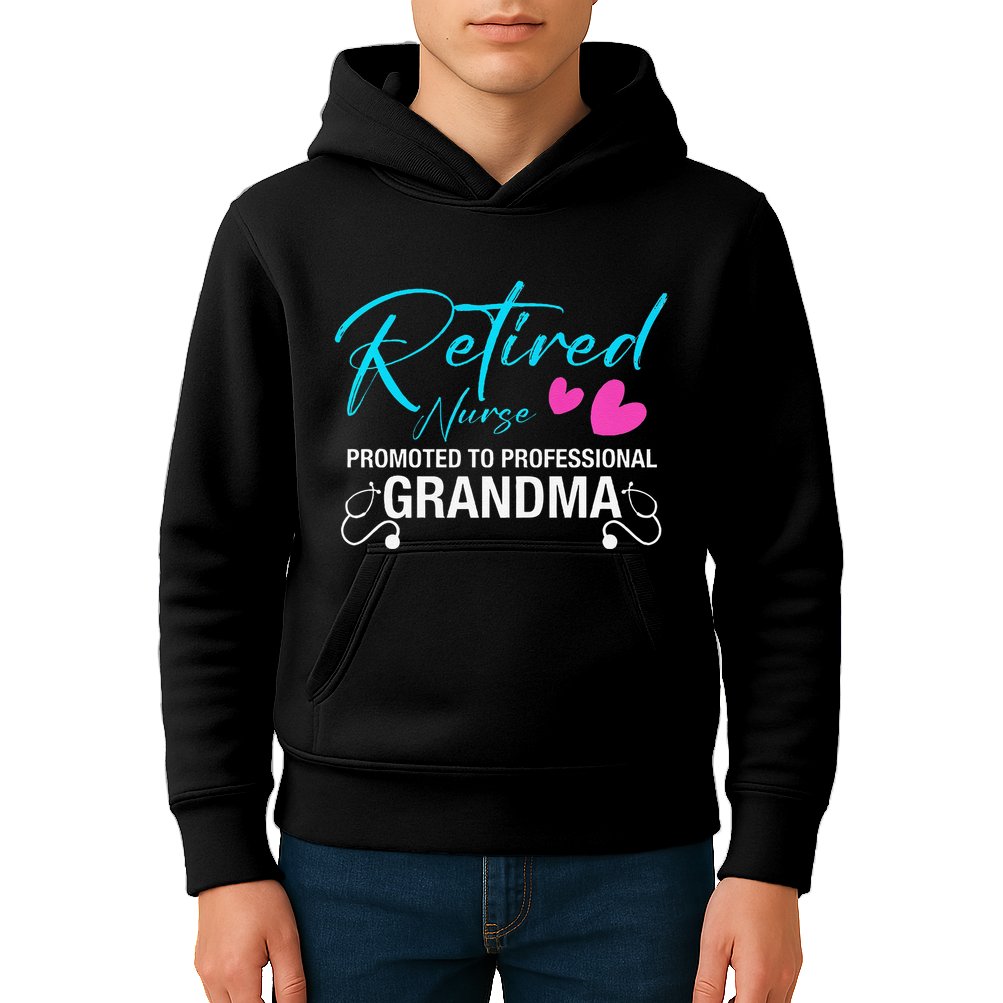 Retired Nurse 2025 Promoted To Professional Grandma Heart Kids Hoodie