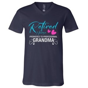 Retired Nurse 2025 Promoted To Professional Grandma Heart V-Neck T-Shirt