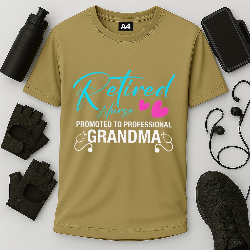 Retired Nurse 2025 Promoted To Professional Grandma Heart Cooling Performance Crew T-Shirt