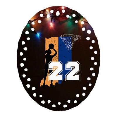 Retro No 22 Woman Basketball Grunge Jersey Ceramic Oval Ornament