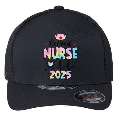 Retired Nurse 2025 Retirement Nurse Est 2025 Nursing Tie Dye Flexfit Unipanel Trucker Cap