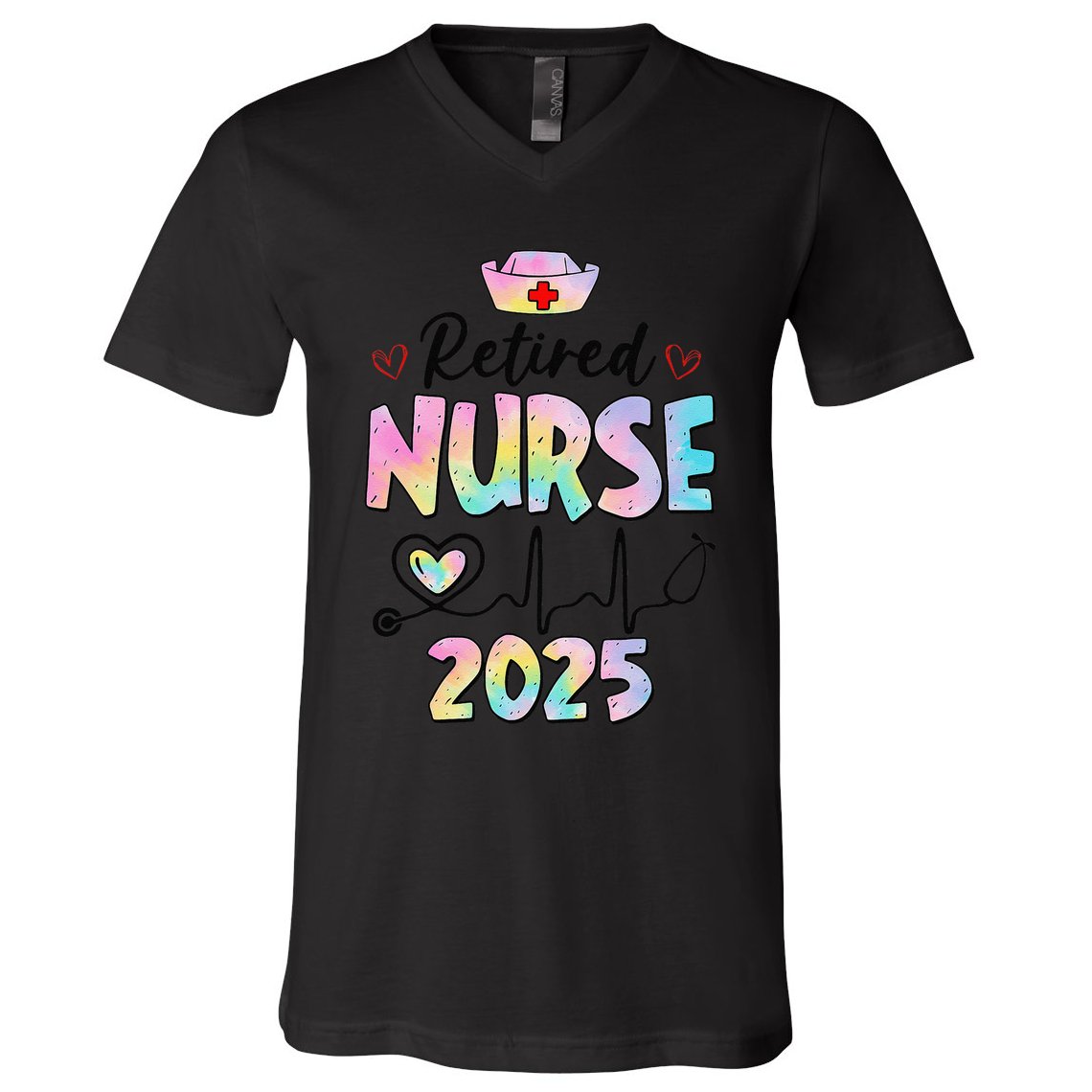 Retired Nurse 2025 Retirement Nurse Est 2025 Nursing Tie Dye V-Neck T-Shirt