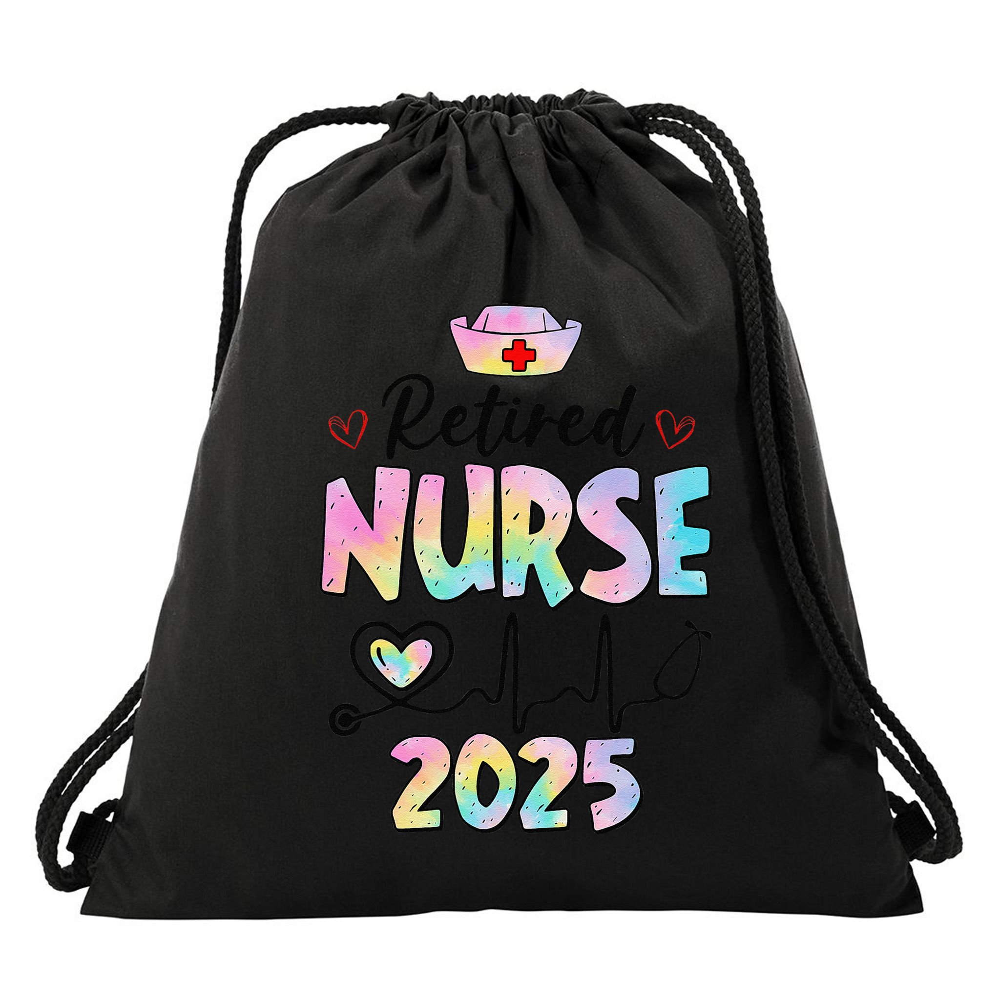Retired Nurse 2025 Retirement Nurse Est 2025 Nursing Tie Dye Drawstring Bag