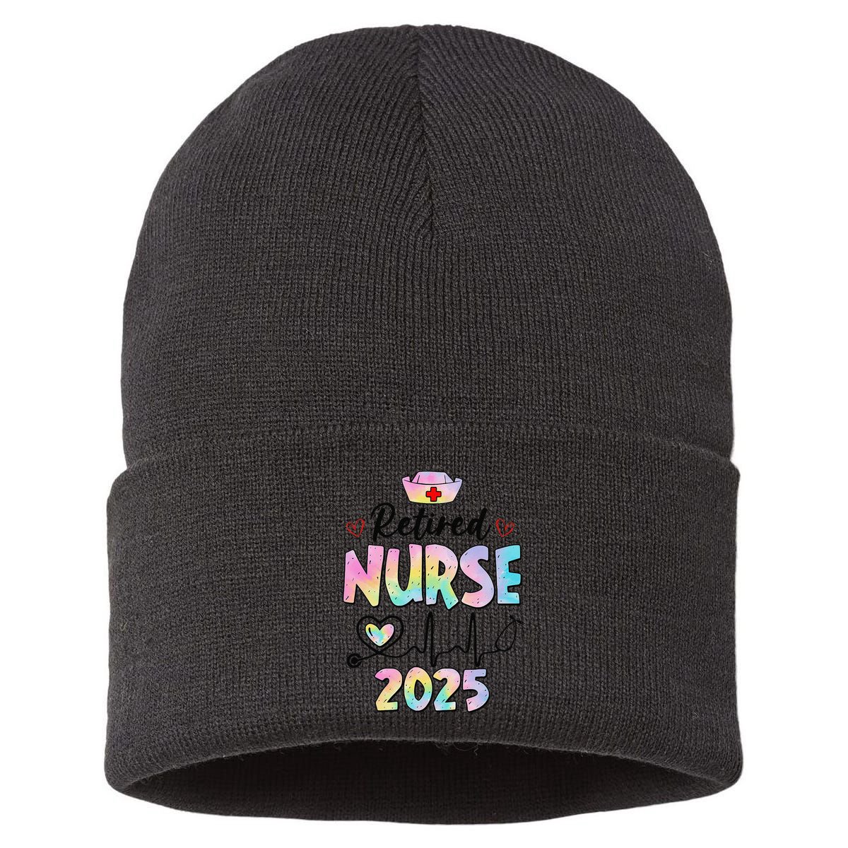 Retired Nurse 2025 Retirement Nurse Est 2025 Nursing Tie Dye Sustainable Knit Beanie